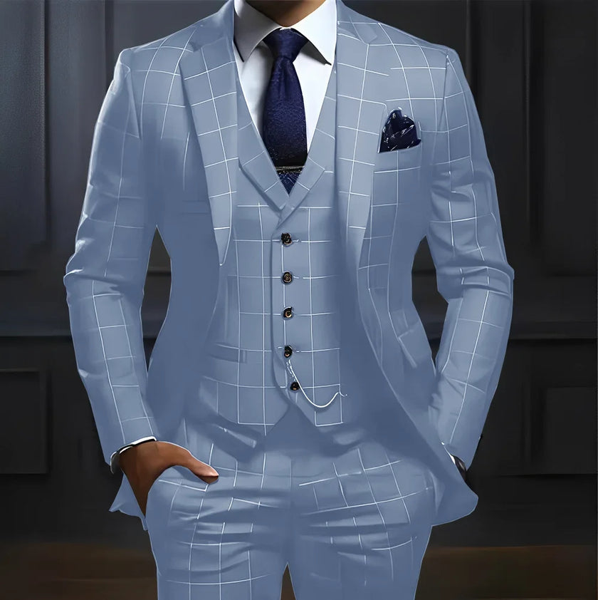 Plaid Men's suit 3 piece Suit Formal Business Work Clothes