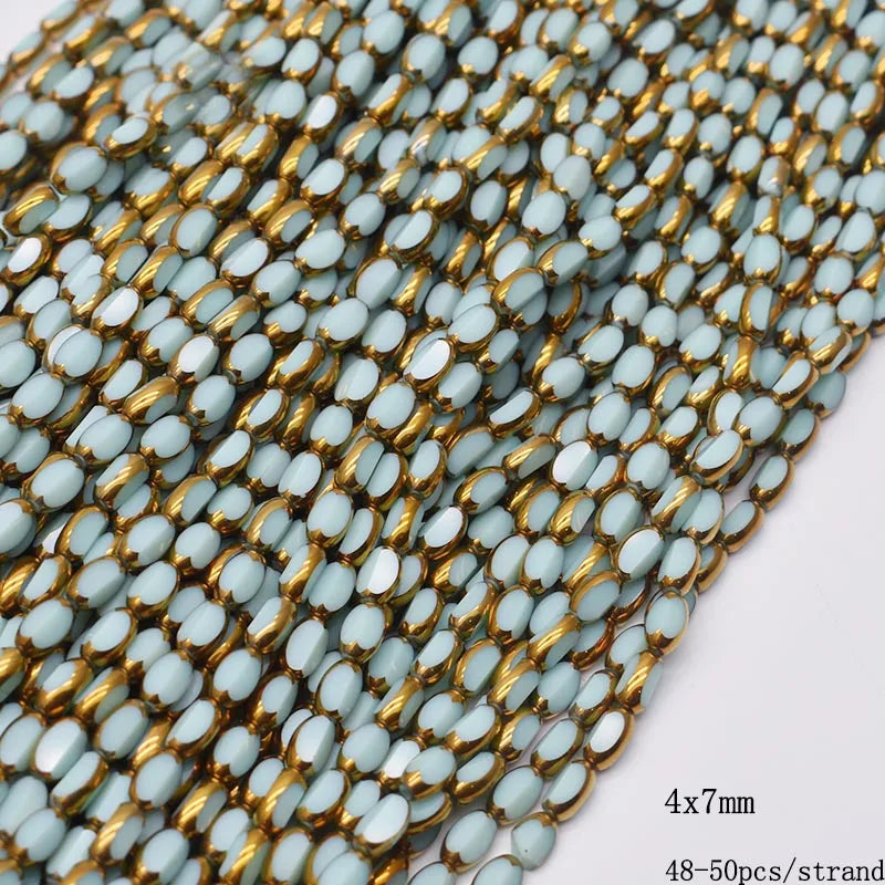4x7mm 50pcs/lot Briolette Oval Glass Beads Plating Gold Color Crystal