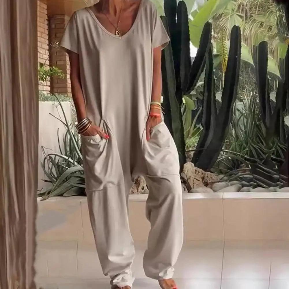 Women Loose Jumpsuit Versatile Women's V-neck Jumpsuit Stylish