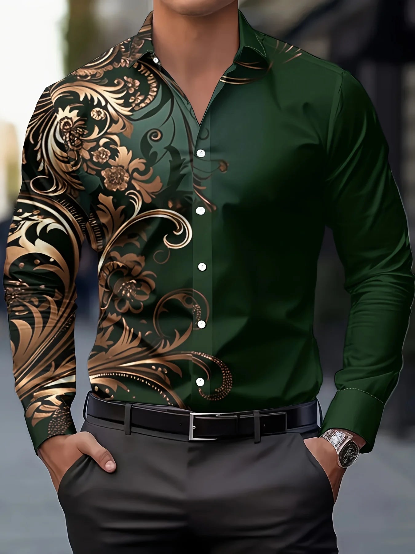 Men'S Stylish Red Floral Print Dress Shirt - Casual