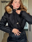 Warm Hooded Fur Splicing Ski Suit Women's