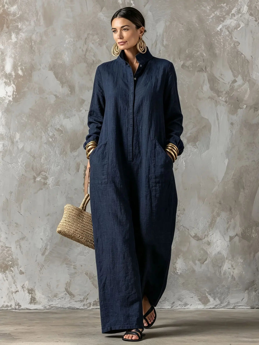 Women's Spring Autumn Long Sleeved Jumpsuit With Pockets