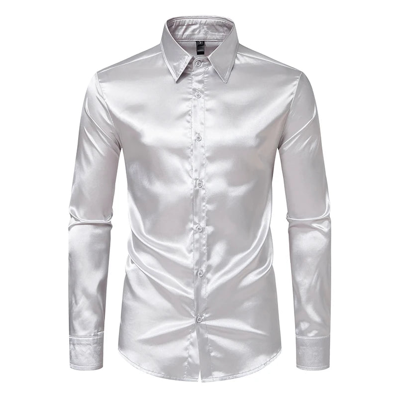Men's Black Satin Luxury Dress Shirts
