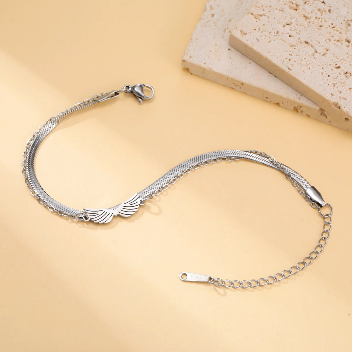 Lucktune Angel Wing Pendant Bracelet for Women Stainless Steel