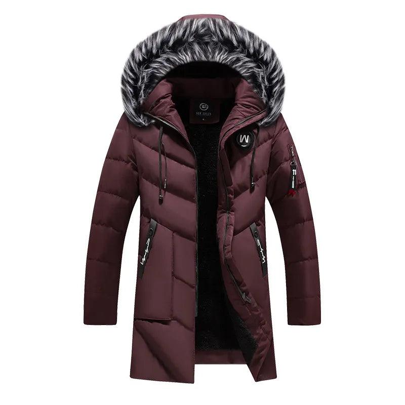 DIMUSI Winter Men's Long Jacket Fashion Men Fur Collar Thermal Parkas Classic Coats Casual Warm Windbreaker Padded Men Clothing - Lady Vals Vanity