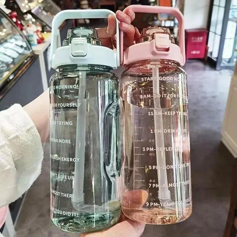 2L Portable Water Bottle Large Capacity Plastic Straw Water Cup Drink Bottle