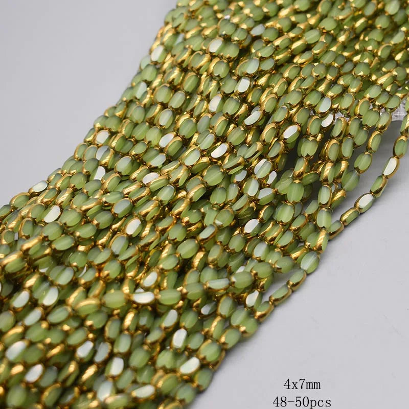 4x7mm 50pcs/lot Briolette Oval Glass Beads Plating Gold Color Crystal