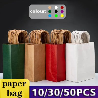 10/30/50pcs Holiday Party Gift Bag with Handle Jewelry Shopping Bag Christmas Valentine's Day Marriage Gift Colored Paper Bag - IM PERKY Boutique