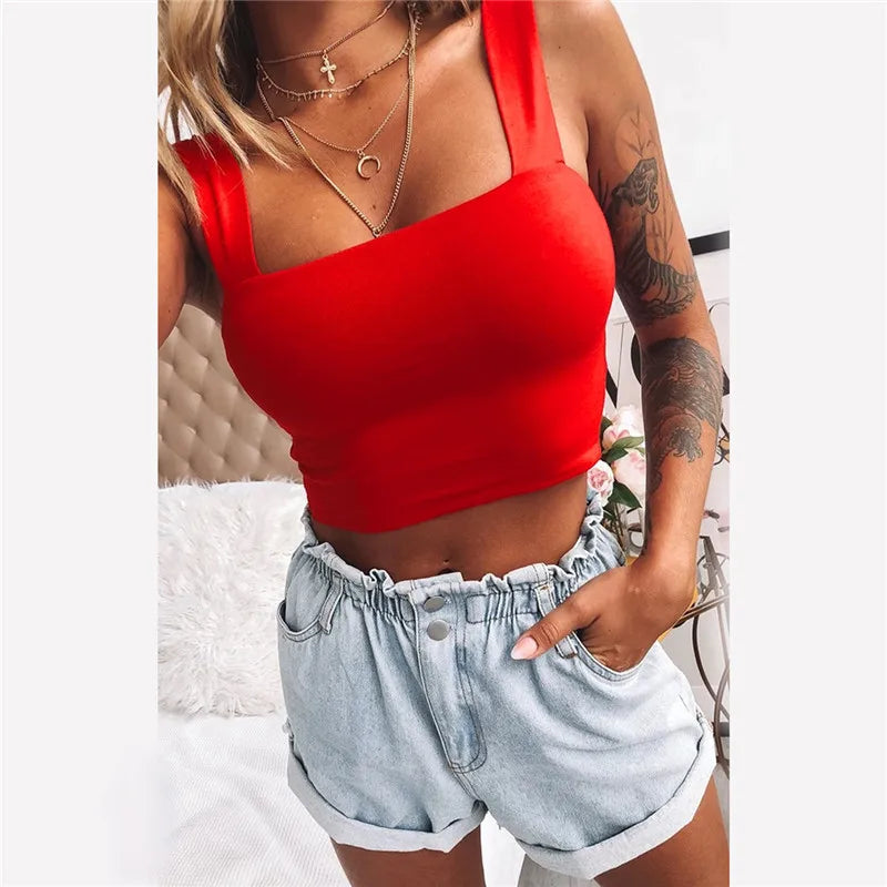 Square Neck Sleeveless Summer Crop Top