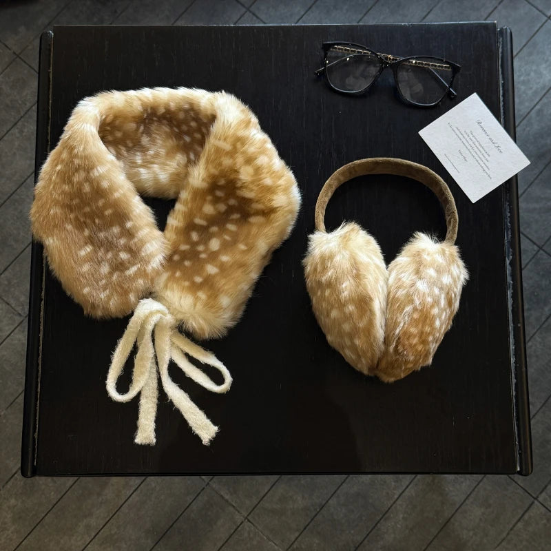 New System Kawaii Deer Plush Imitation Fur Scarf Ear Muffs
