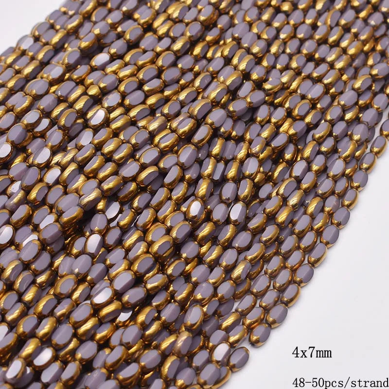4x7mm 50pcs/lot Briolette Oval Glass Beads Plating Gold Color Crystal