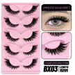 LASVIREY Fluffy Cat Eye Lashes Natural Mink displayed on a pink tray with clear eyelash stem, showcasing upper eye wear effect.