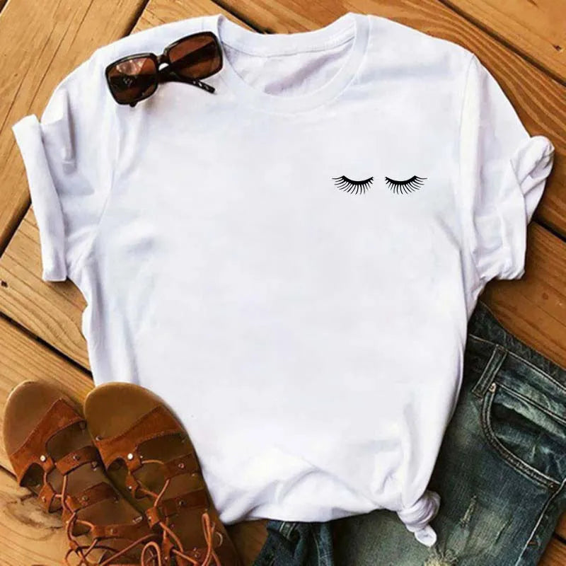Kawaii Fashion Graphic Women Tops Eyelashes
