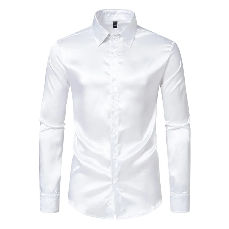 Men's Black Satin Luxury Dress Shirts