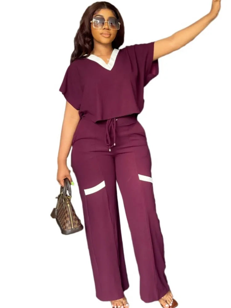 Elegant Women's Casual Short Sleeve T-shirt Sports Suit 2-Piece set