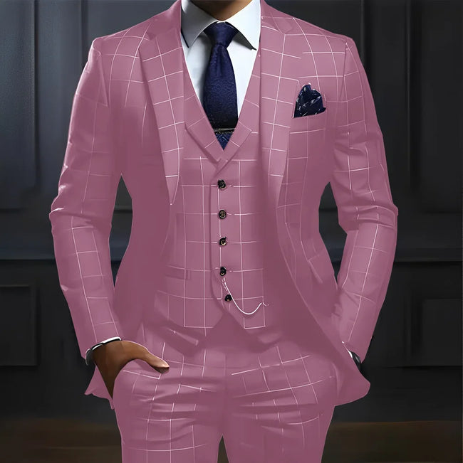 Plaid Men's suit 3 piece Suit Formal Business Work Clothes