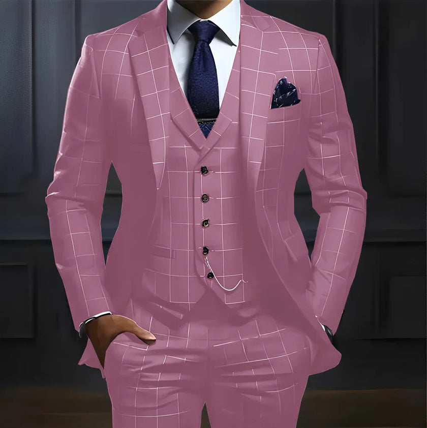 Plaid Men's suit 3 piece Suit Formal Business Work Clothes