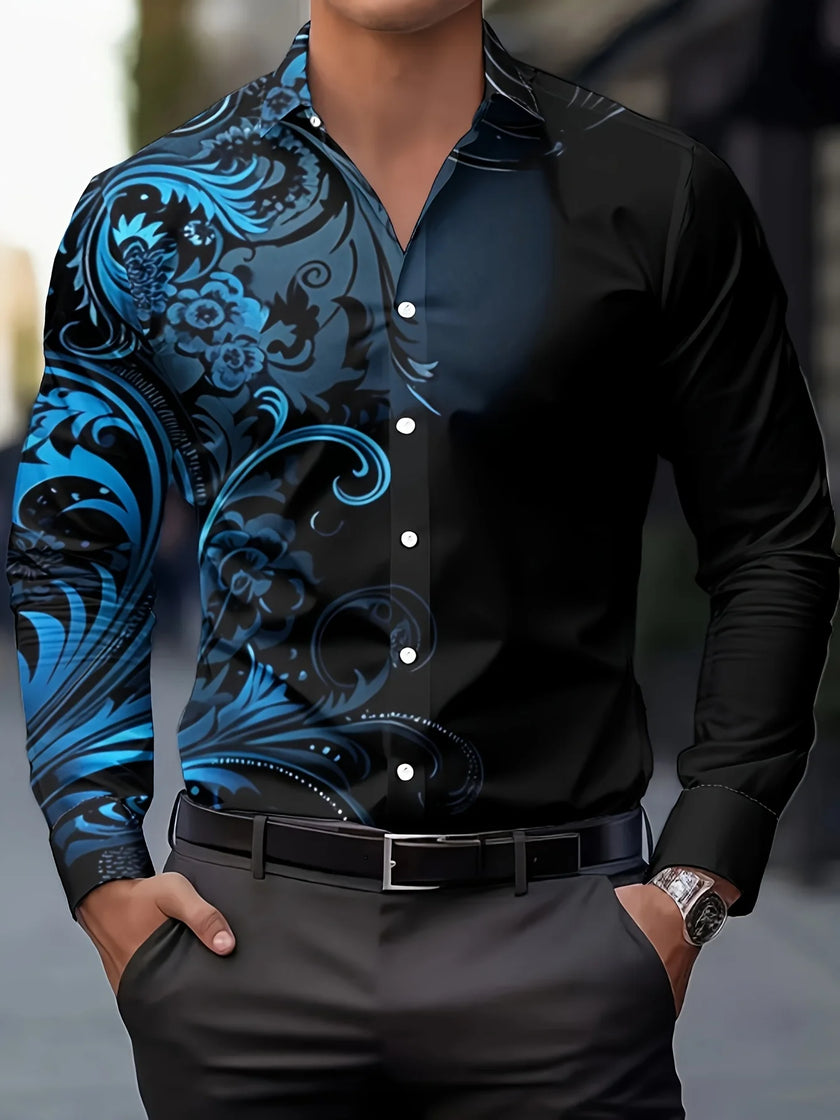 Men'S Stylish Red Floral Print Dress Shirt - Casual