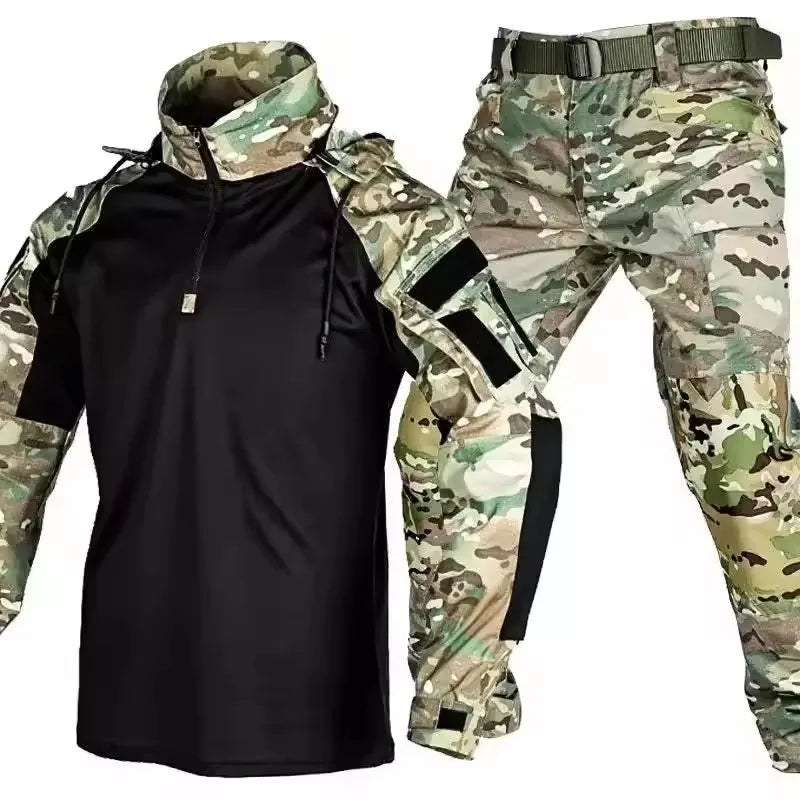 Outdoor Uniform Tactical Suits Wear Resistant T-Shirt Hood Pants