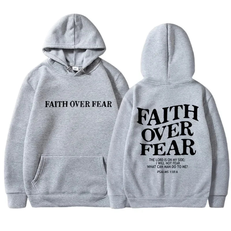 FAITH OVER FEAR Print Hoodies for Men Women Casual