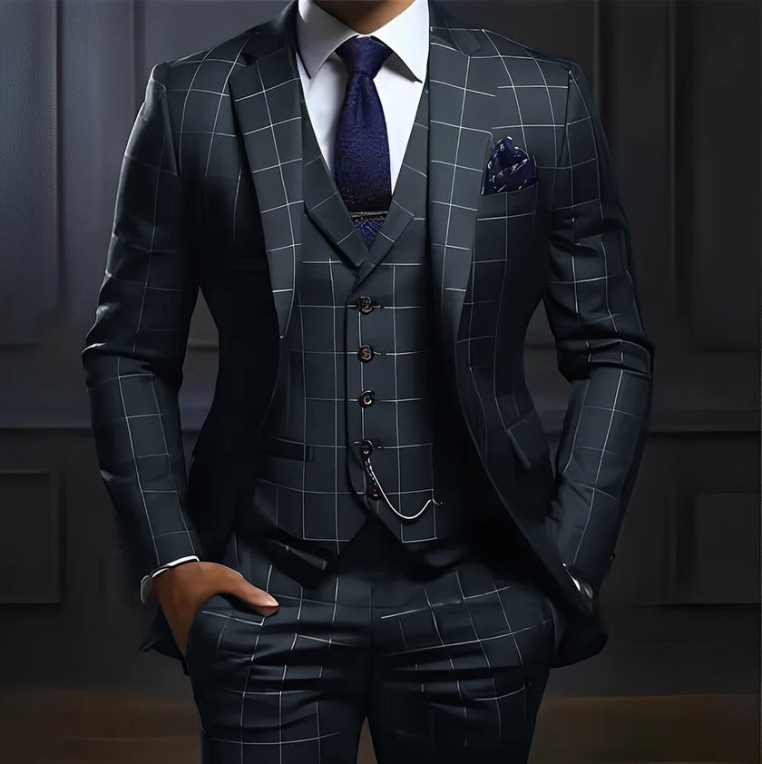 Plaid Men's suit 3 piece Suit Formal Business Work Clothes