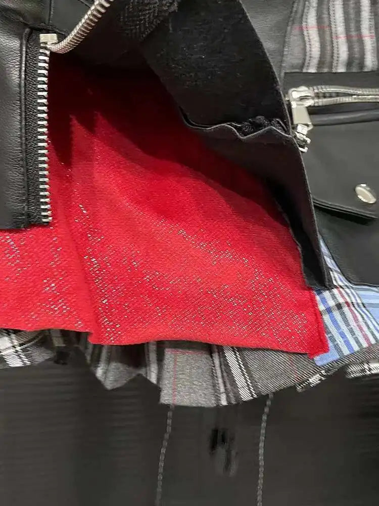 DEAT Fashion Trendy Women's Patchwork Plaid Design Pleated