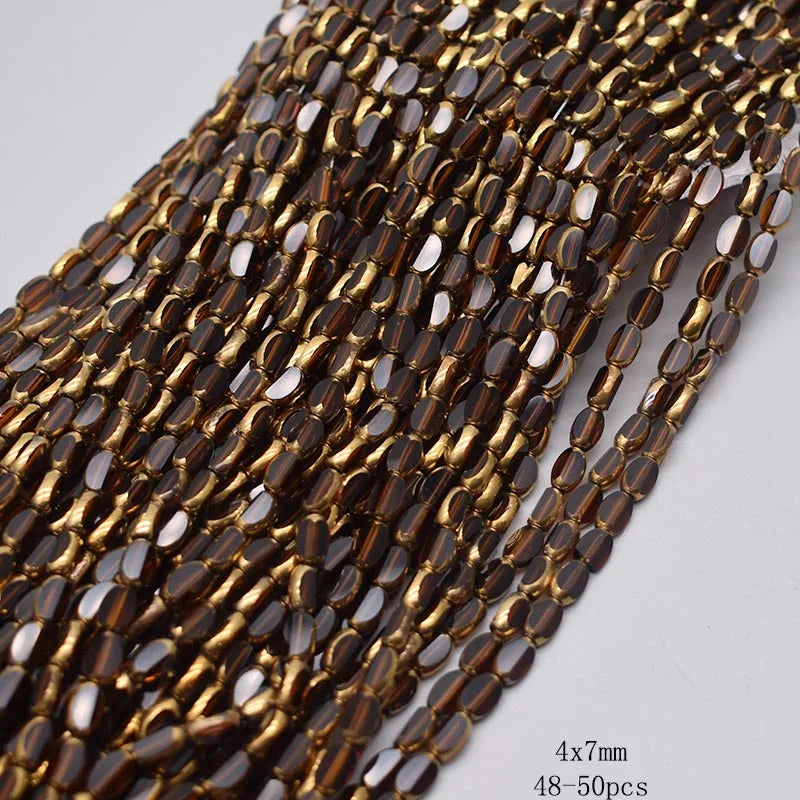 4x7mm 50pcs/lot Briolette Oval Glass Beads Plating Gold Color Crystal