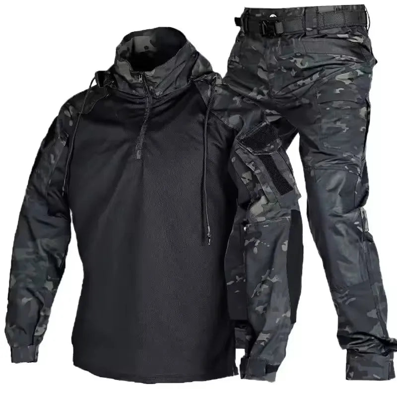 Outdoor Uniform Tactical Suits Wear Resistant T-Shirt Hood Pants