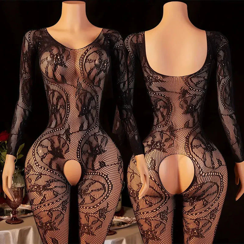 Lace Bra One-Piece Set Crotchless Lingerie Women's Curve