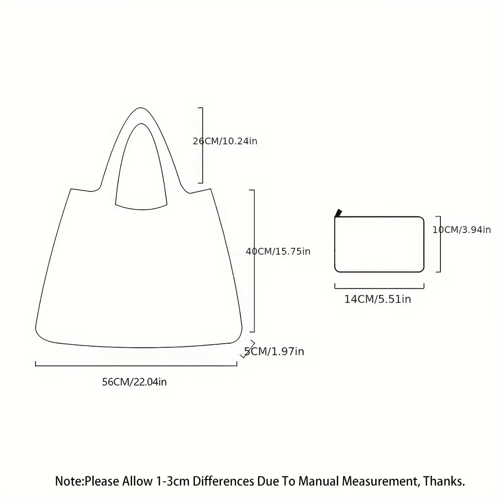 Dimensions and size guide for the Large Foldable Shopping Bag New Fashion, showcasing 56cm and 40cm measurements.