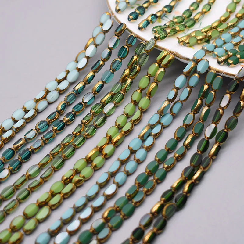 4x7mm 50pcs/lot Briolette Oval Glass Beads Plating Gold Color Crystal