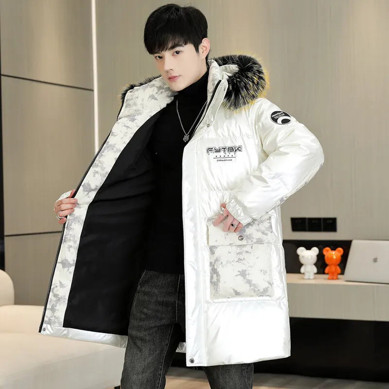 Fashion Men's Mid-Length Warm Hooded Cotton-Padded