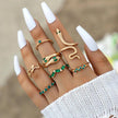 HNSP Vintage Long Snake Ring Set For Women Gothic Black Gold Silver Color Adjustable Finger Jewelry Accessories Female Gift