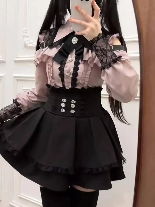 Y2k Aesthetic Lolita Style Bow Dress Shorts Set