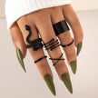 HNSP Vintage Long Snake Ring Set For Women Gothic Black Gold Silver Color Adjustable Finger Jewelry Accessories Female Gift