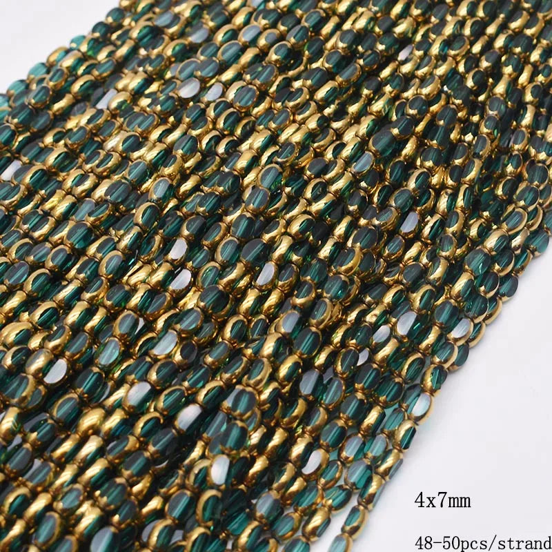 4x7mm 50pcs/lot Briolette Oval Glass Beads Plating Gold Color Crystal