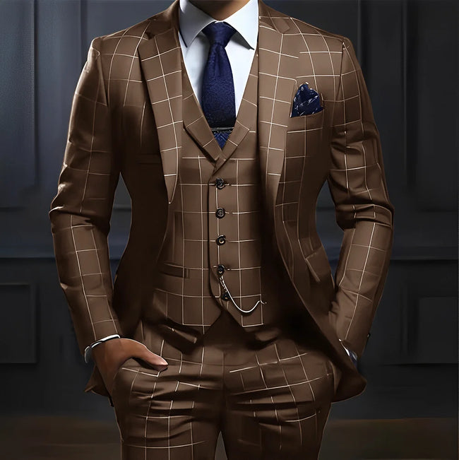 Plaid Men's suit 3 piece Suit Formal Business Work Clothes