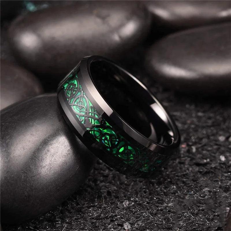 10 Colors 8mm Men's Stainless Steel Celtic Dragon Ring Inlay Red Green Black Carbon Fiber ring Wedding Band Jewelry Size 6-13 - IM PERKY Boutique