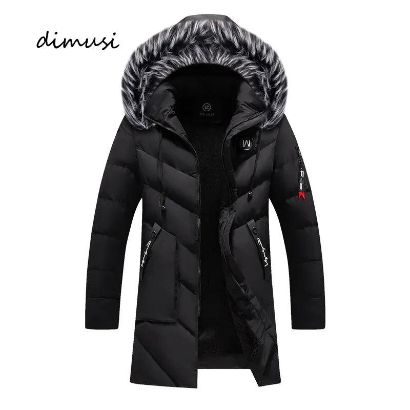 DIMUSI Winter Men's Long Jacket Fashion Men Fur Collar Thermal Parkas Classic Coats Casual Warm Windbreaker Padded Men Clothing - Lady Vals Vanity