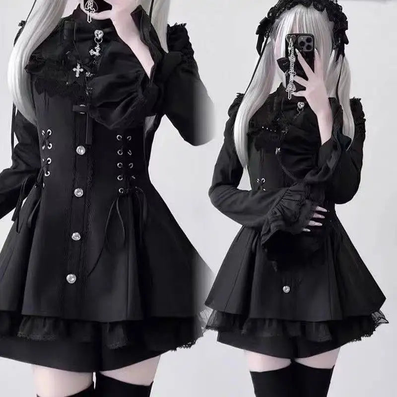 Y2k Aesthetic Lolita Style Bow Dress Shorts Set