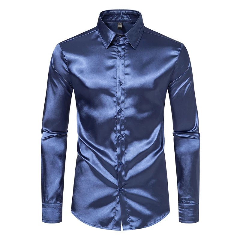 Men's Black Satin Luxury Dress Shirts