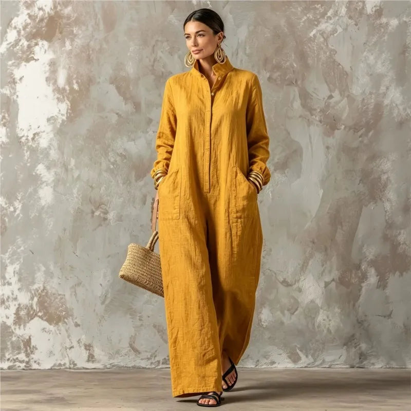 Women's Spring Autumn Long Sleeved Jumpsuit With Pockets