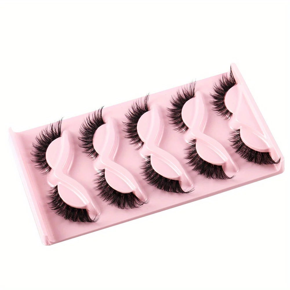 3Boxes(15Pairs) Cat Eye Lashes Fake Eyelashes in a stylish pink holder