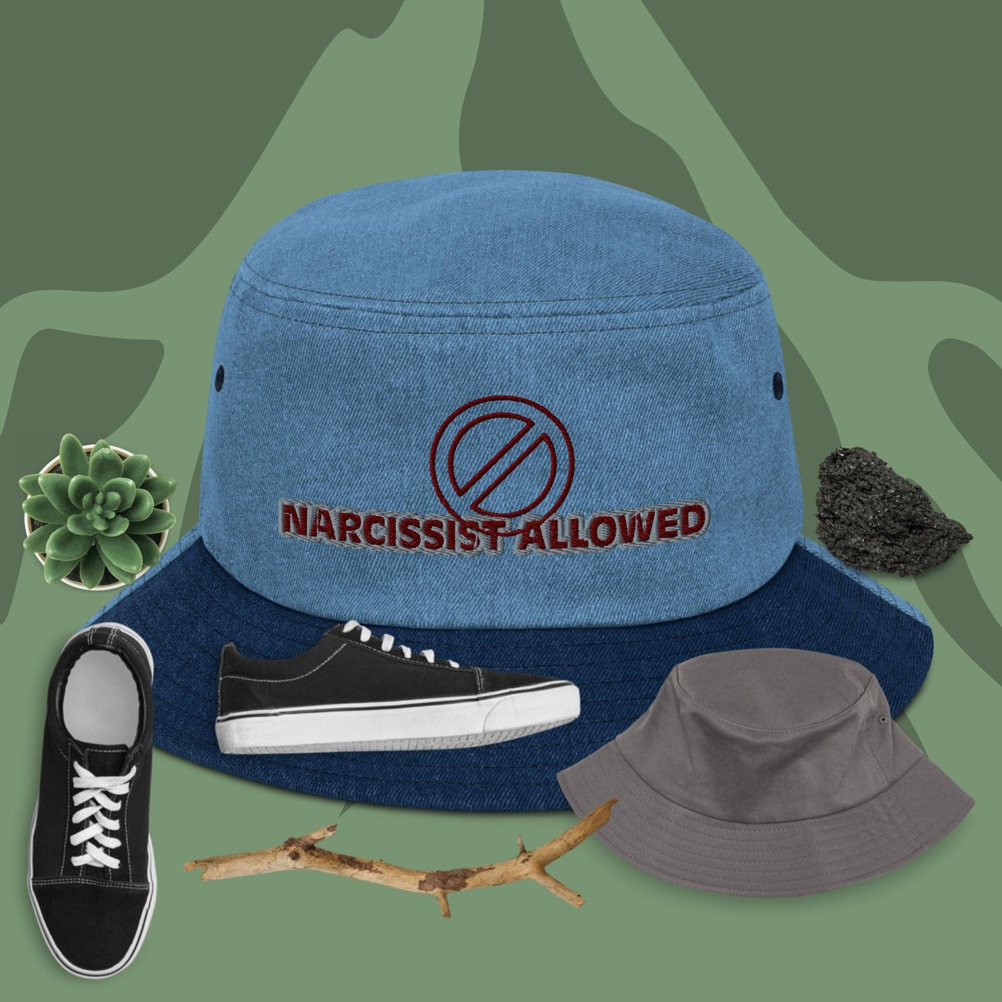 No Narcissist Allowed Denim bucket hat