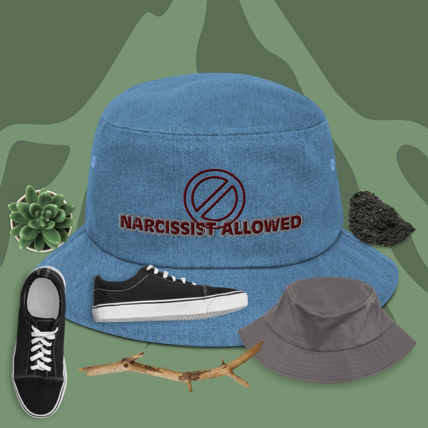 No Narcissist Allowed Denim bucket hat