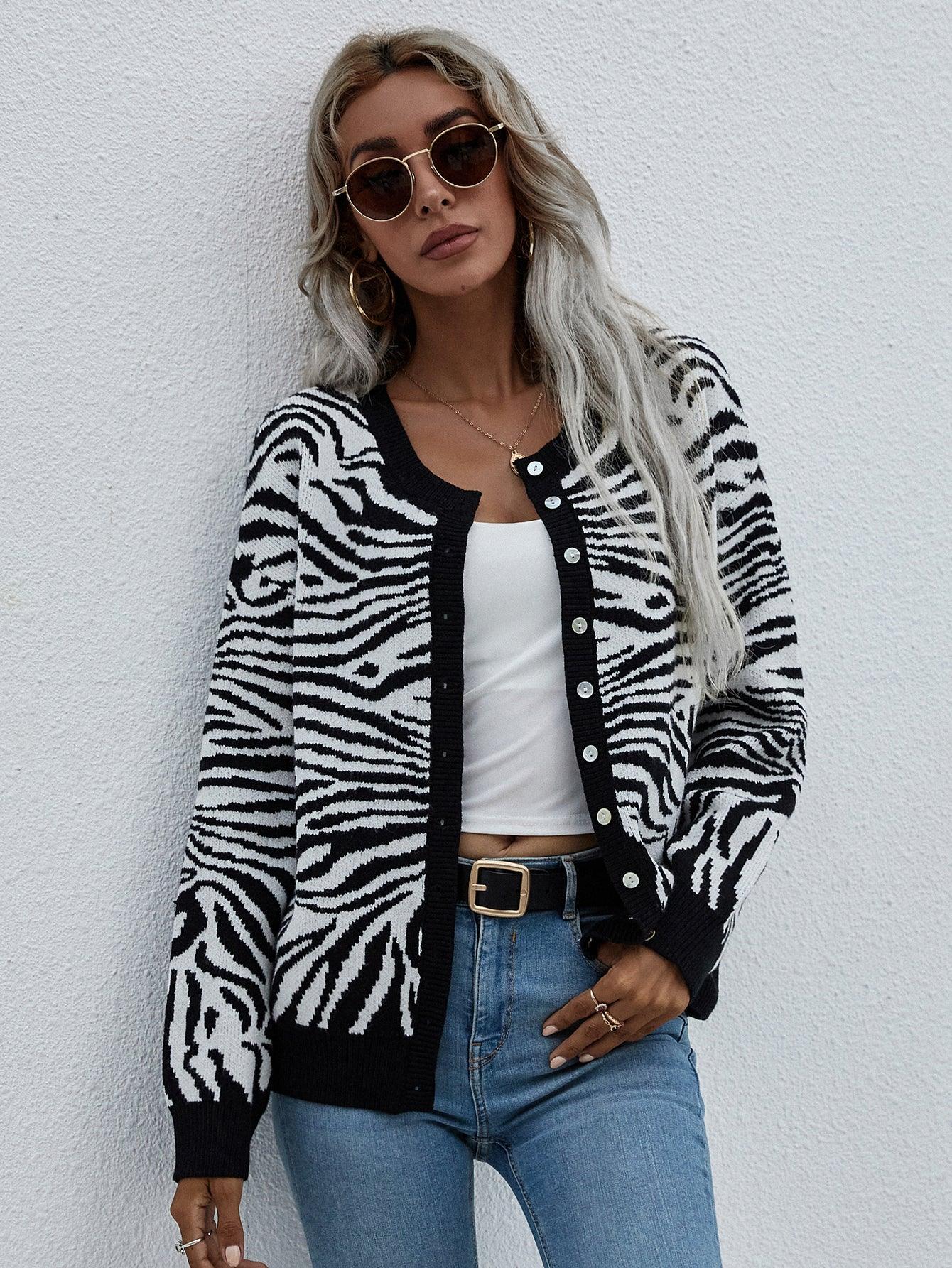 Zebra Print Button Down Cardigan - Lady Vals Vanity