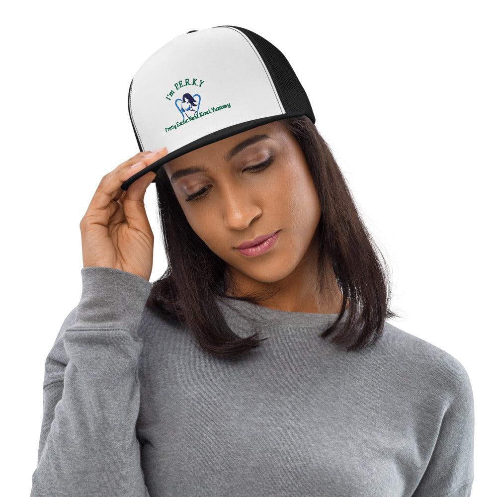 "I'm P.E.R.K.Y" Green Trucker Cap - Lady Vals Vanity