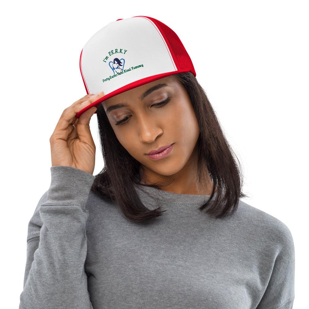 "I'm P.E.R.K.Y" Green Trucker Cap - Lady Vals Vanity