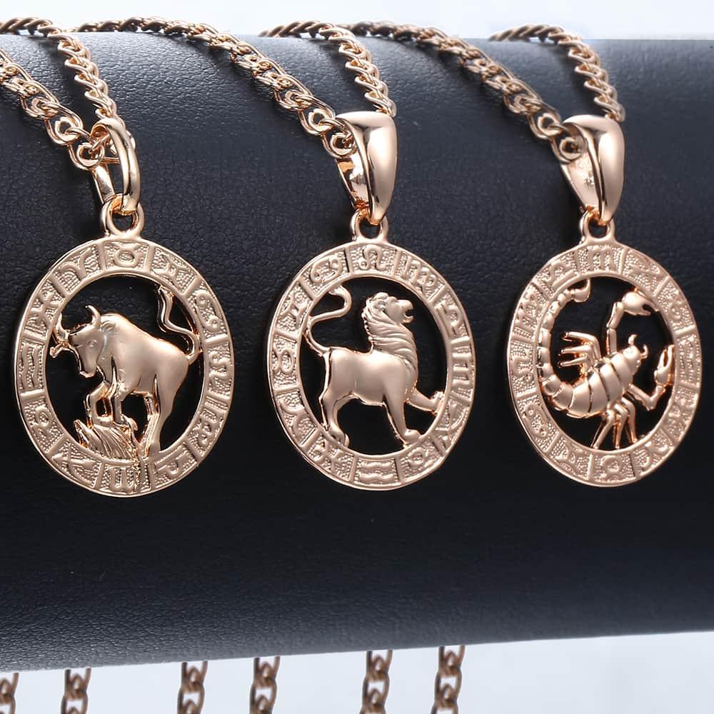 12 Zodiac Sign Constellations Pendant Necklace For Women Men 585 Rose Gold Color Necklace Birthday Gifts Drop Shipping GPM16A - Lady Vals Vanity