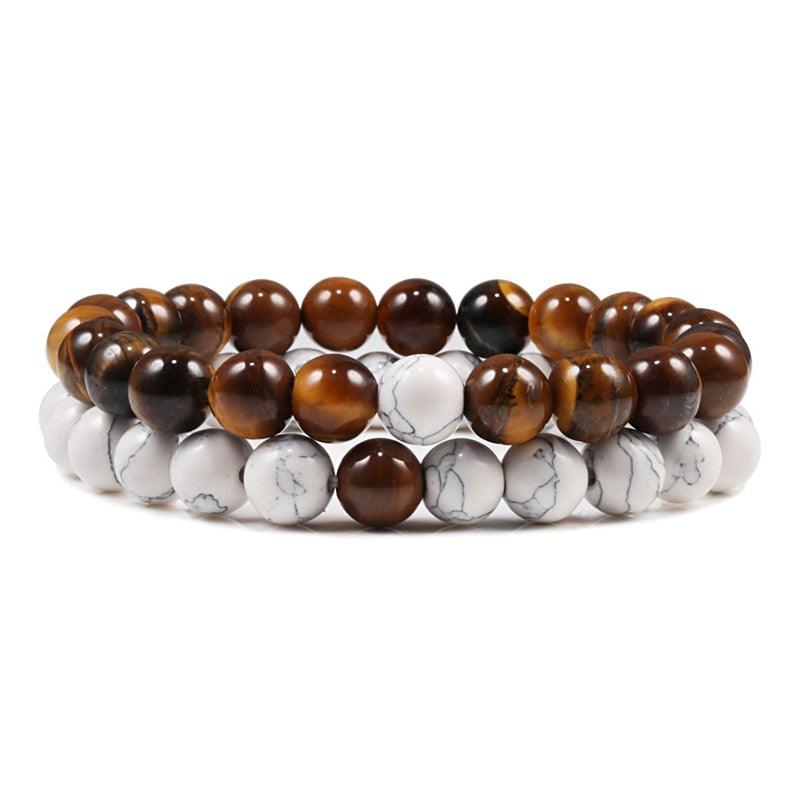 Set Bracelet Couples Distance Black White Natural Lava Stone Tiger Eye Beaded - Lady Vals Vanity